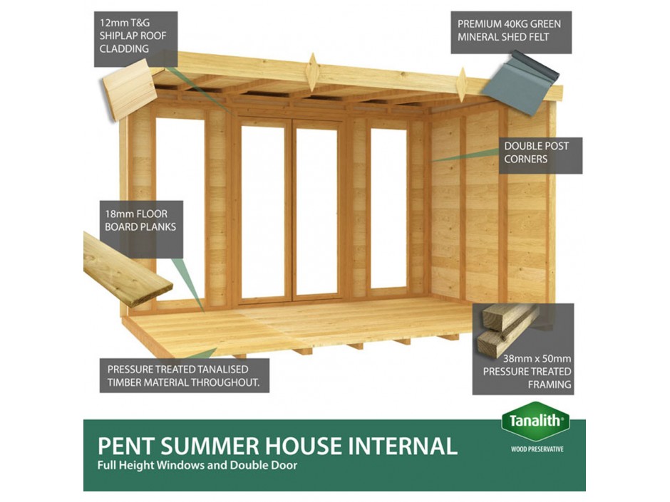 4ft x 8ft Apex Summer House (Full Height Window)