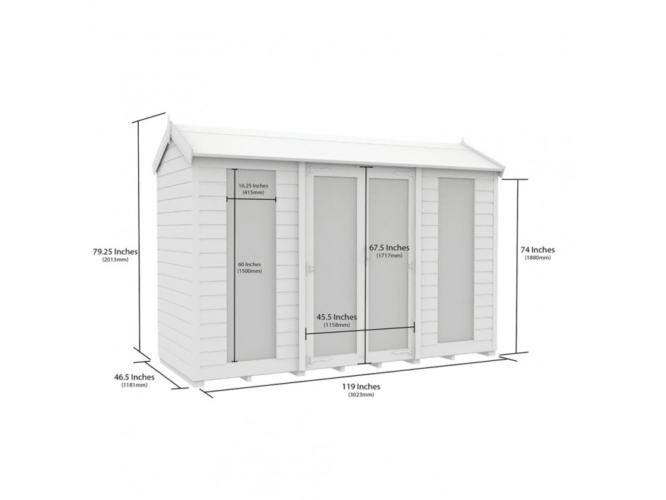 4ft x 10ft Apex Summer House (Full Height Window)