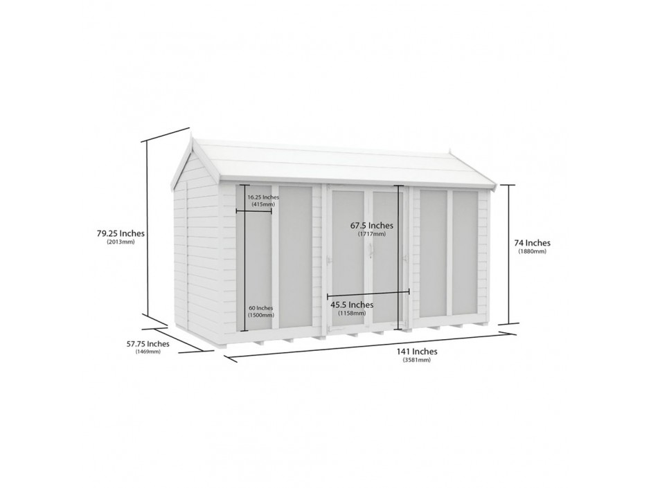 5ft x 12ft Apex Summer House (Full Height Window)