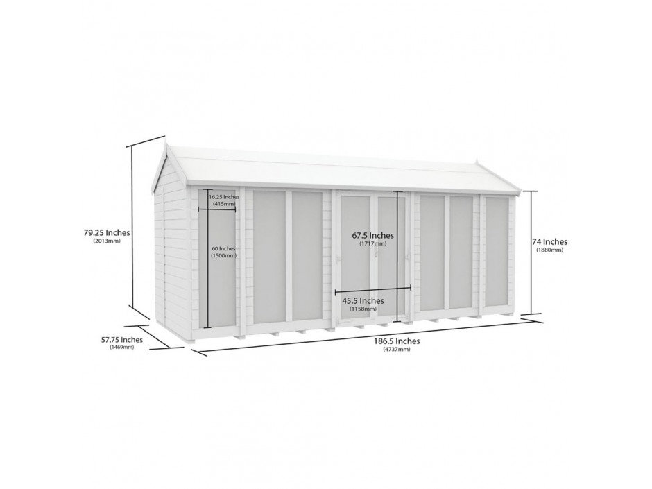 5ft x 16ft Apex Summer House (Full Height Window)