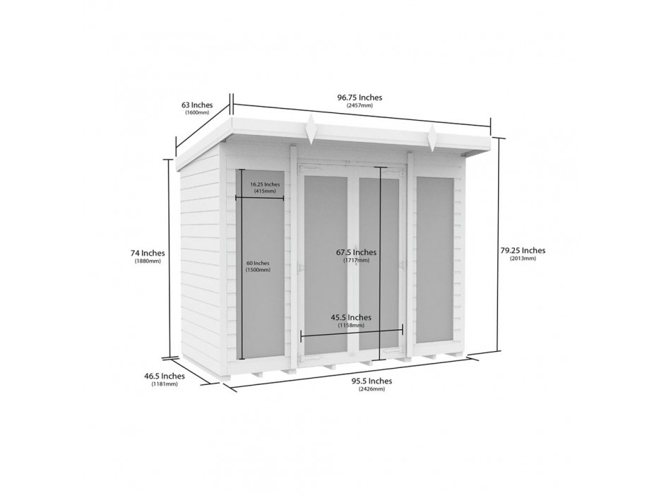 8ft x 4ft Pent Summer House (Full Height Window)