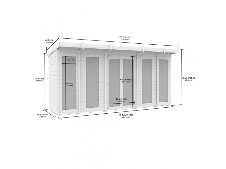 14ft x 4ft Pent Summer House (Full Height Window)