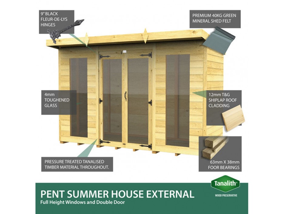 14ft x 4ft Pent Summer House (Full Height Window)