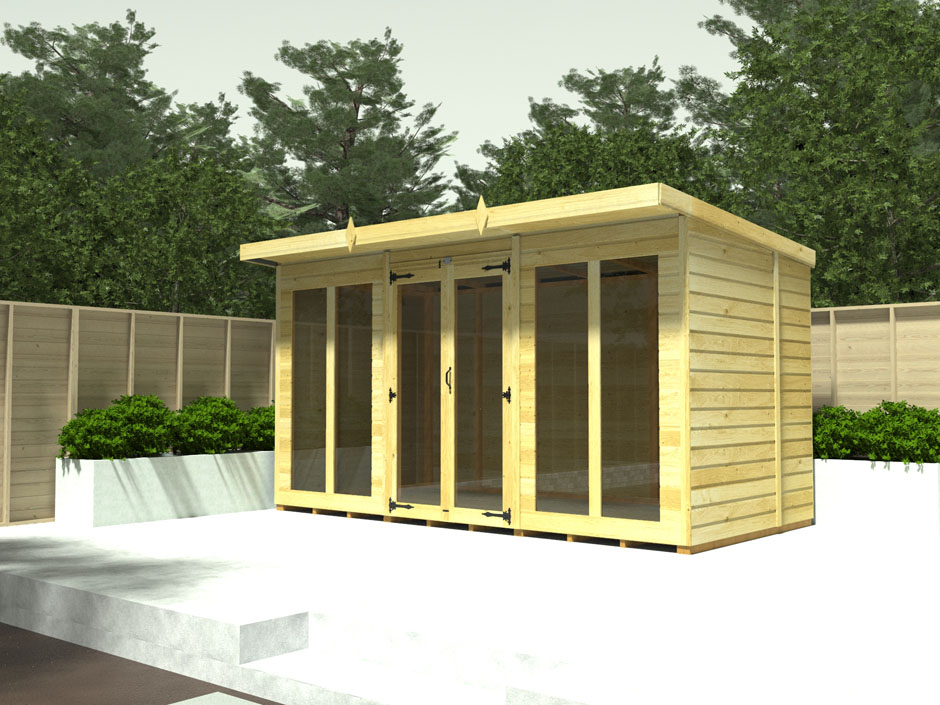 18ft x 4ft Pent Summer House (Full Height Window)