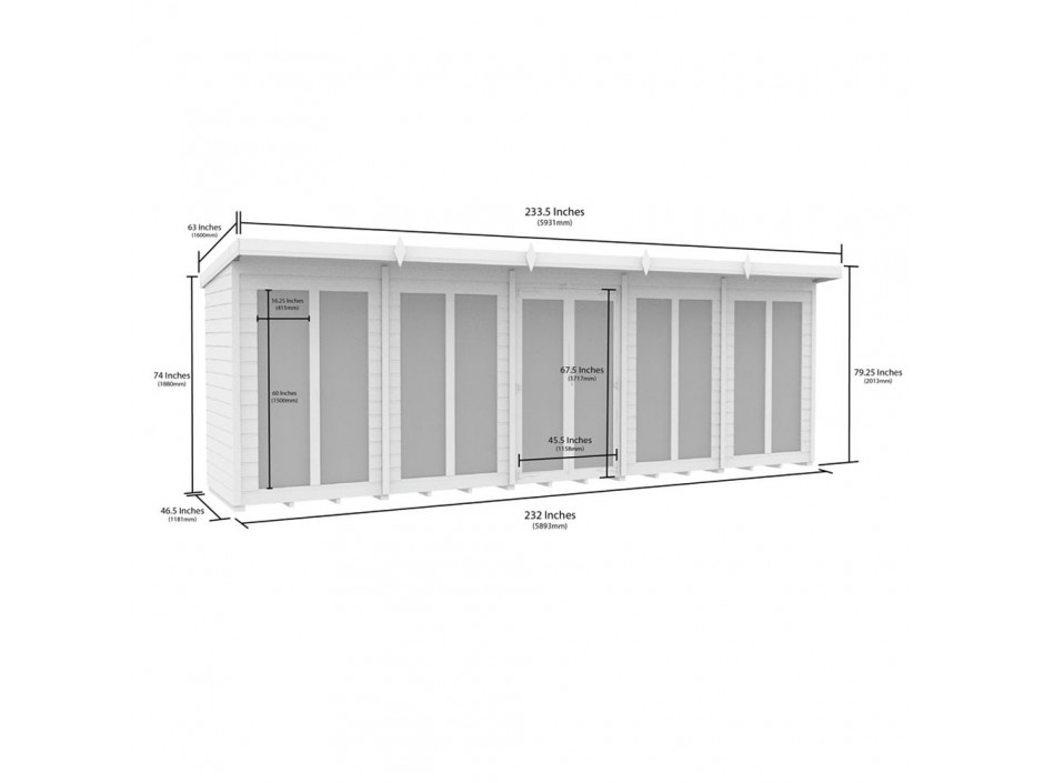 20ft x 4ft Pent Summer House (Full Height Window)