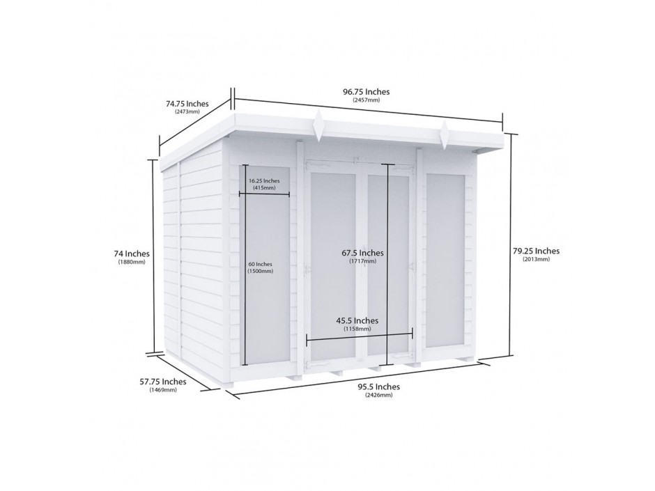 8ft x 5ft Pent Summer House (Full Height Window)