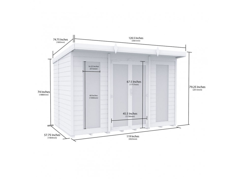 10ft x 5ft Pent Summer House (Full Height Window)