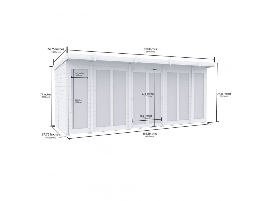 16ft x 5ft Pent Summer House (Full Height Window)