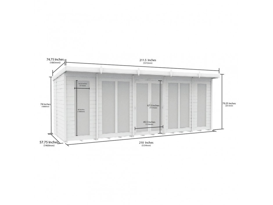 18ft x 5ft Pent Summer House (Full Height Window)