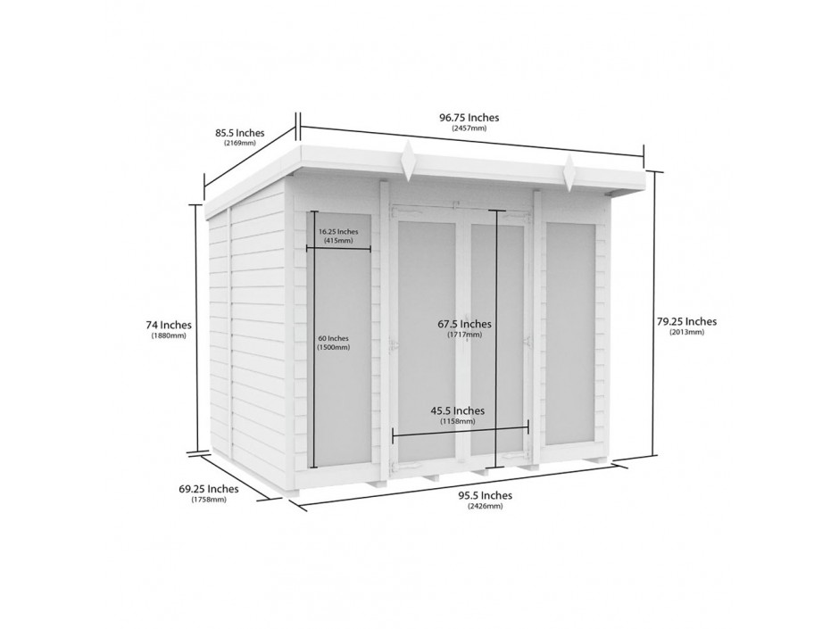 8ft x 6ft Pent Summer House (Full Height Window)