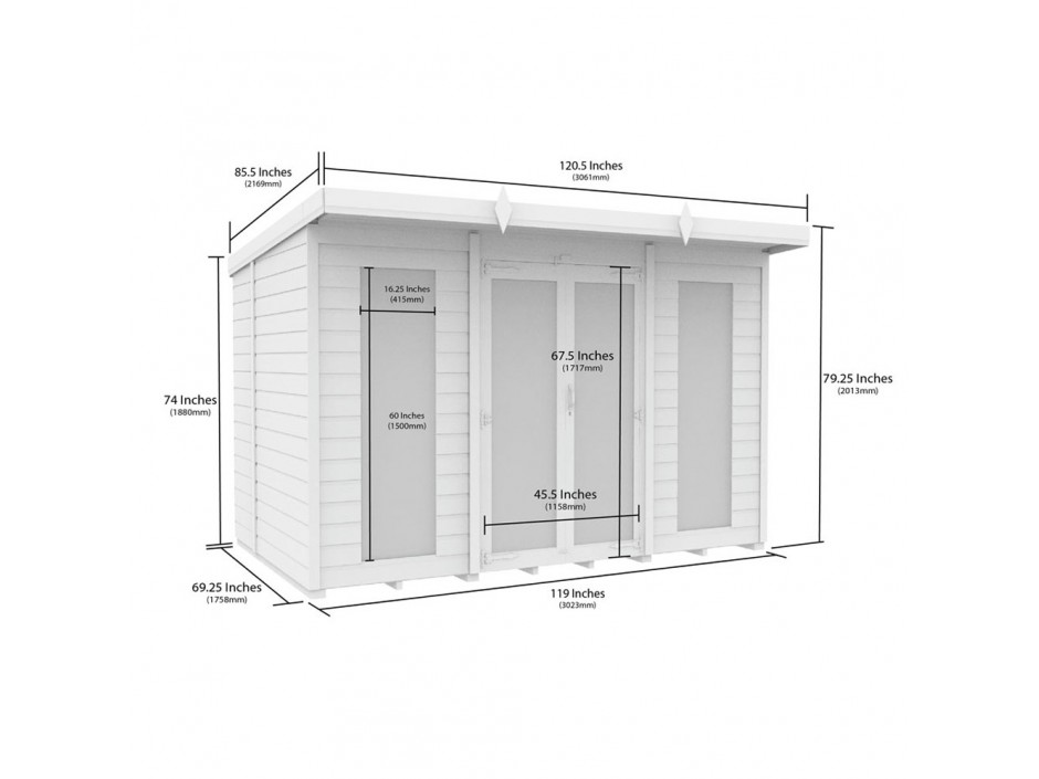 10ft x 6ft Pent Summer House (Full Height Window)