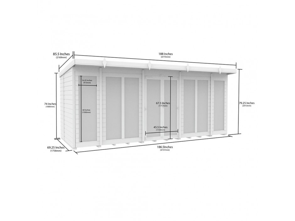 16ft x 6ft Pent Summer House (Full Height Window)