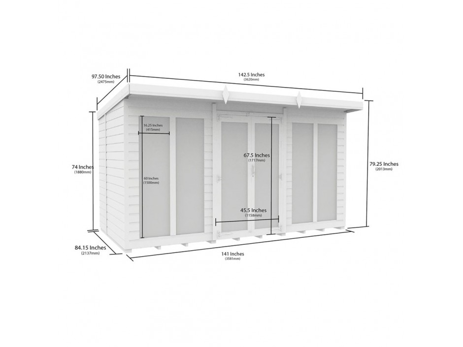 12ft x 7ft Pent Summer House (Full Height Window)