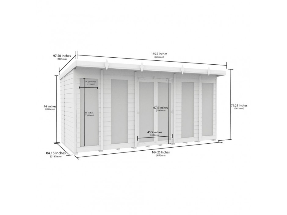 14ft x 7ft Pent Summer House (Full Height Window)