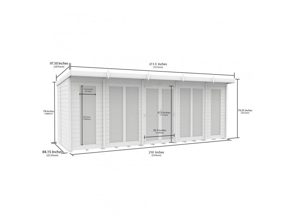 18ft x 7ft Pent Summer House (Full Height Window)