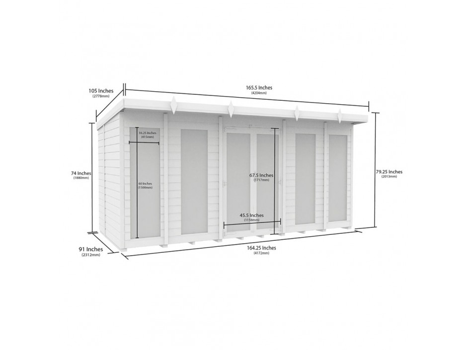 14ft x 8ft Pent Summer House (Full Height Window)