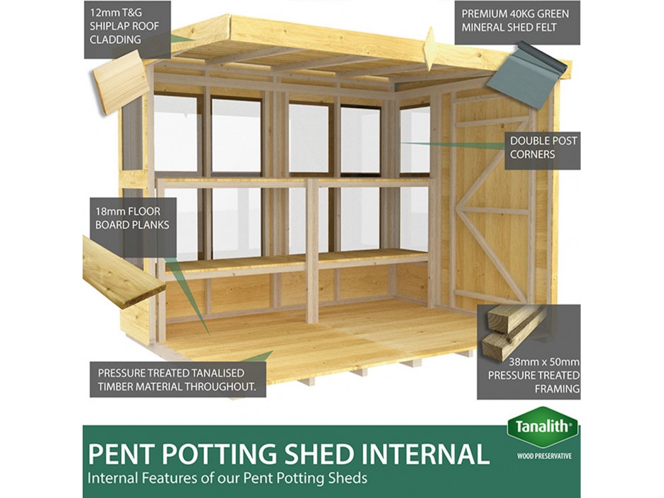 8ft x 6ft Pent Potting Shed