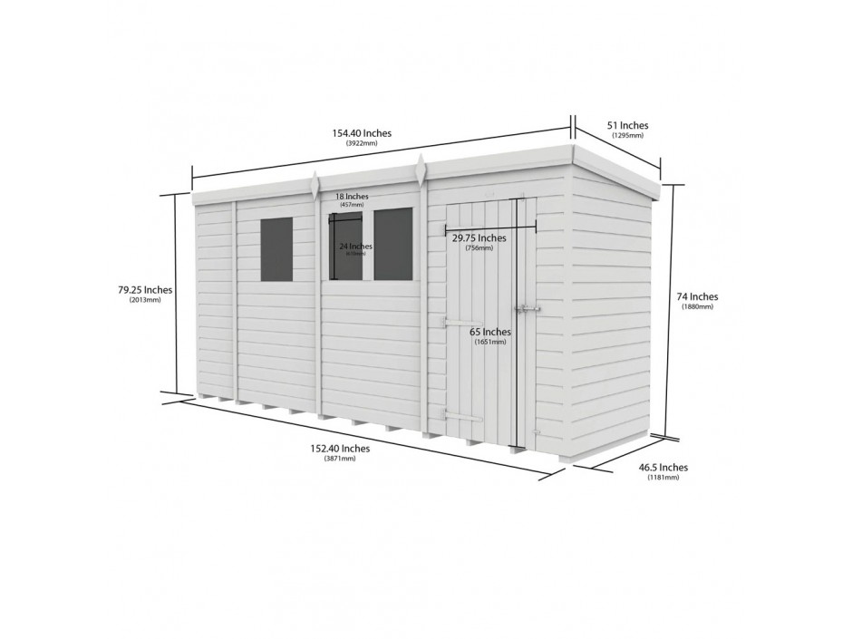 13ft x 4ft Pent Shed