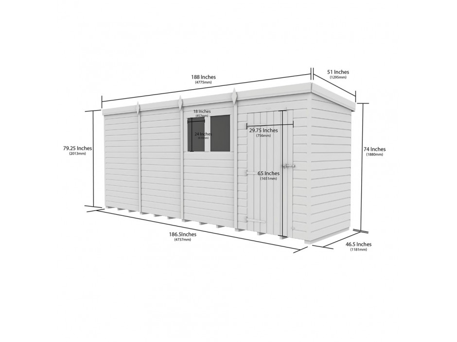 16ft x 4ft Pent Shed