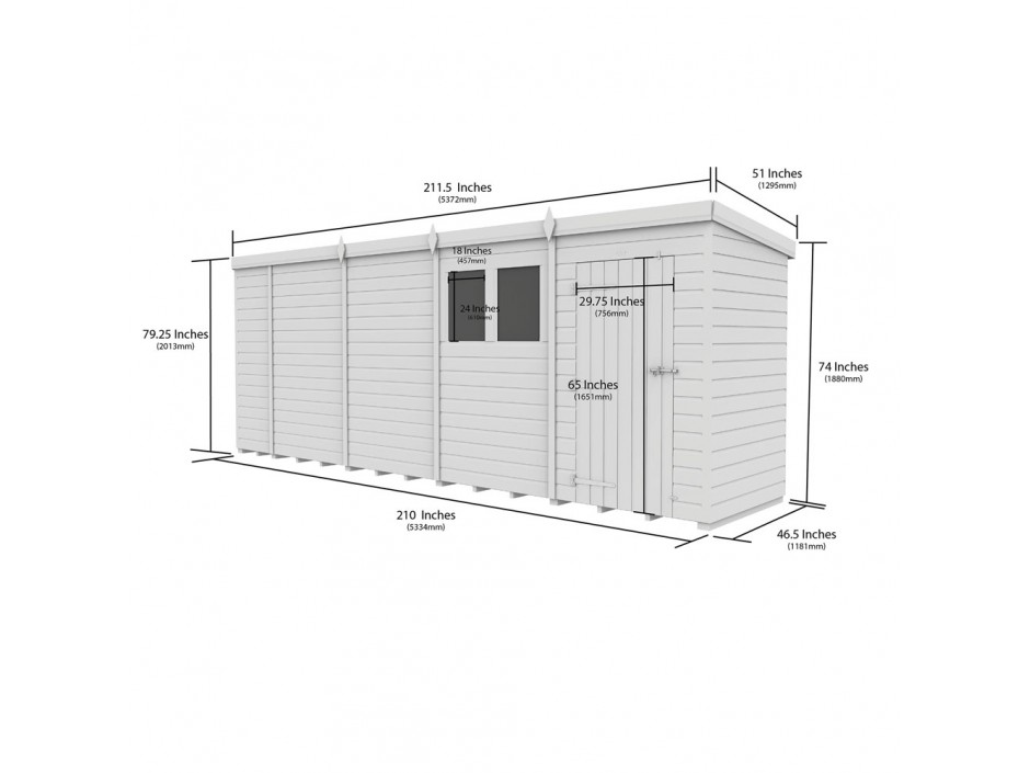 18ft x 4ft Pent Shed