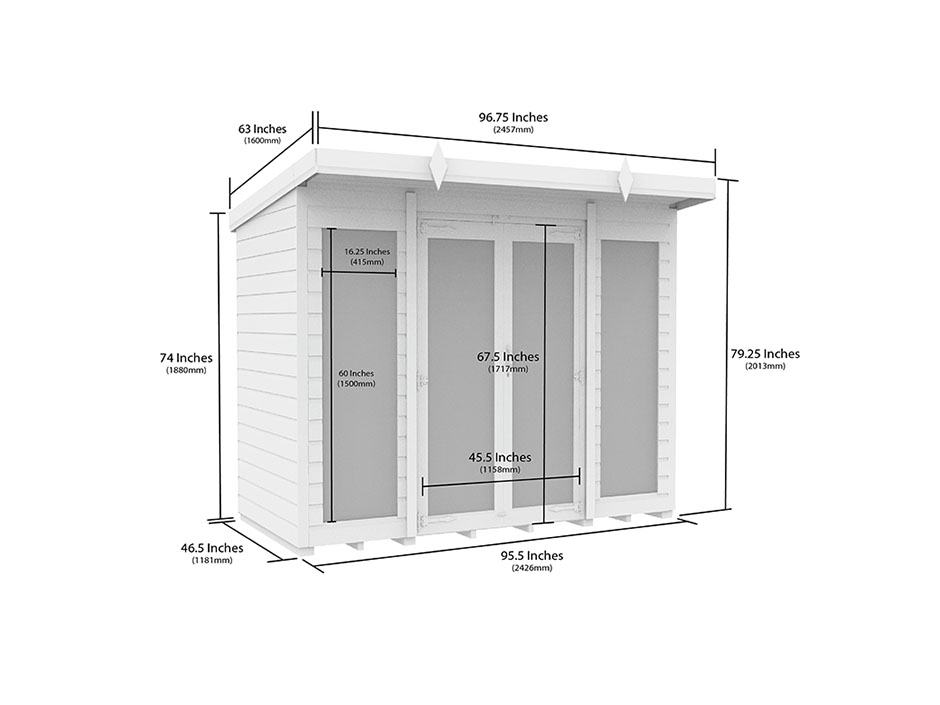 8ft x 4ft Pent Summer House Loglap (Full Height Window)