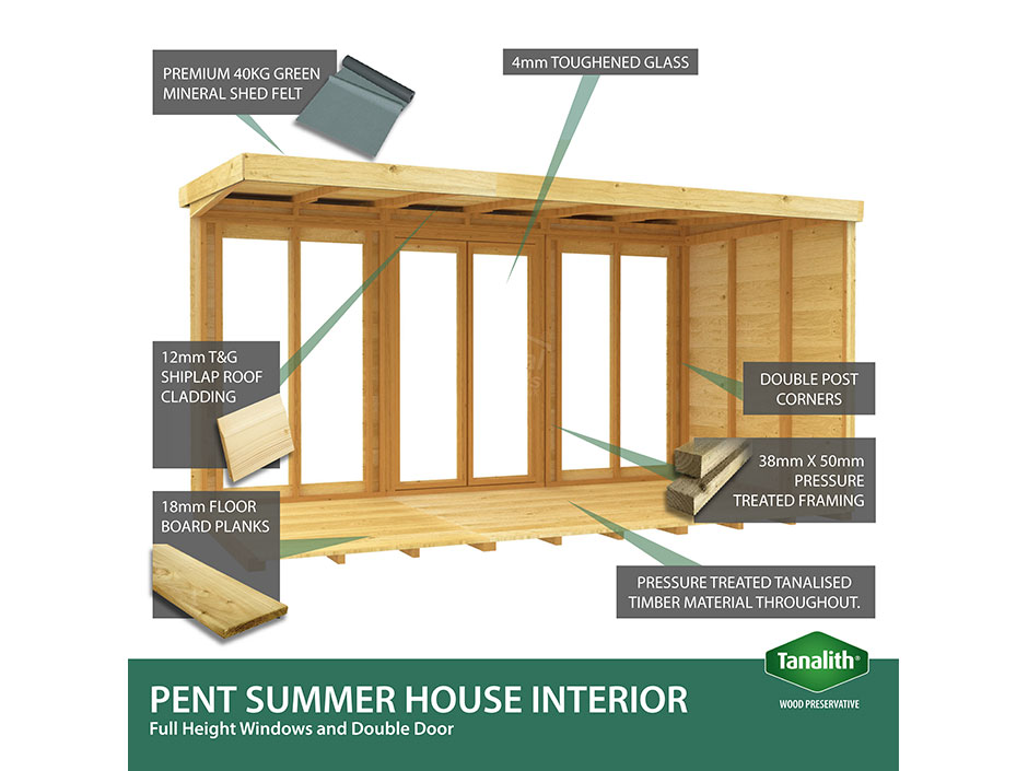 8ft x 4ft Pent Summer House Loglap (Full Height Window)