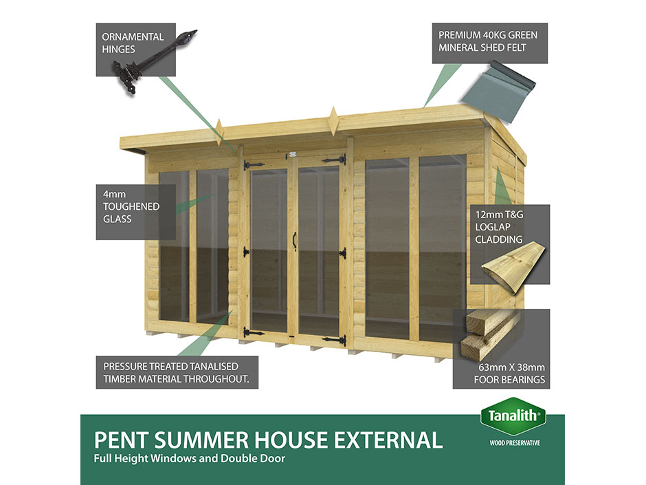 8ft x 4ft Pent Summer House Loglap (Full Height Window)