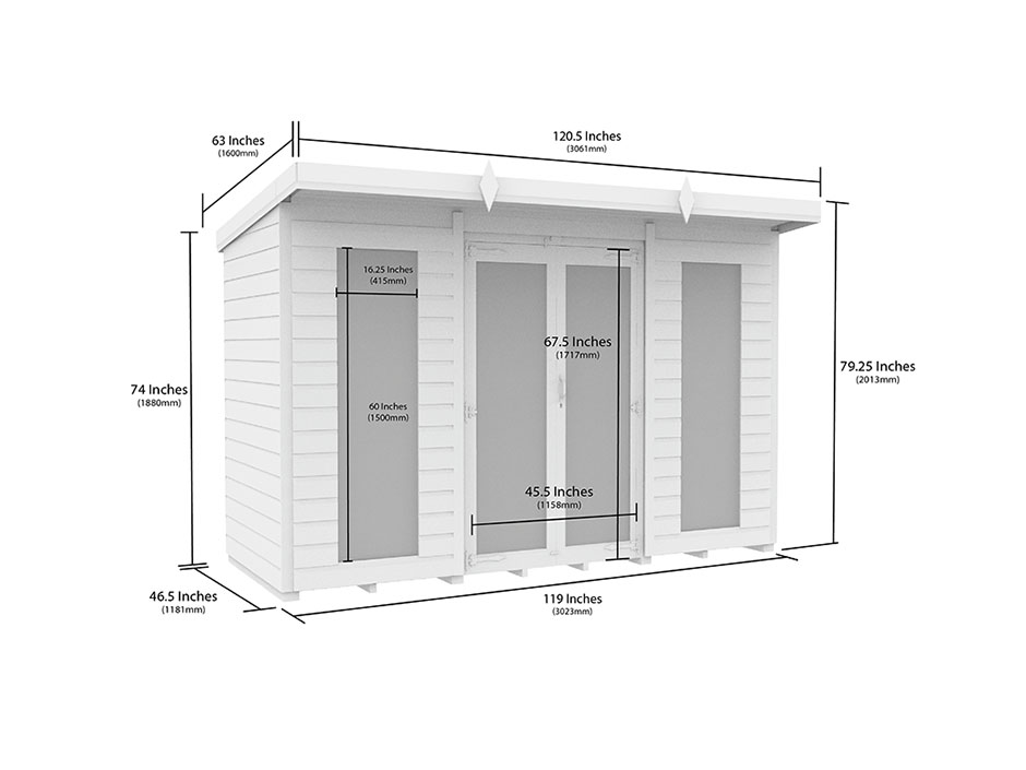 10ft x 4ft Pent Summer House Loglap (Full Height Window)