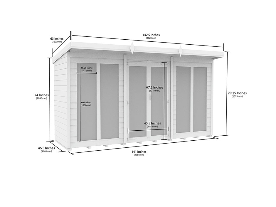 12ft x 4ft Pent Summer House Loglap (Full Height Window)