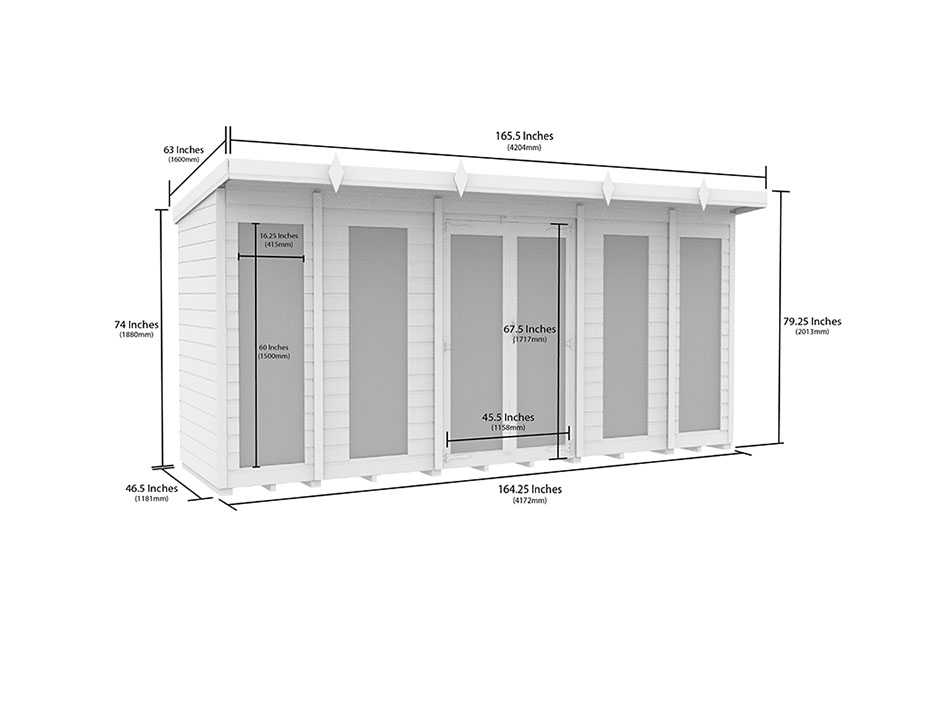 14ft x 4ft Pent Summer House Loglap (Full Height Window)