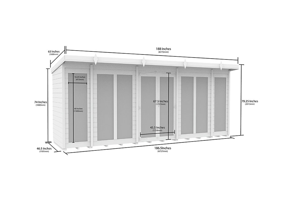 16ft x 4ft Pent Summer House Loglap (Full Height Window)