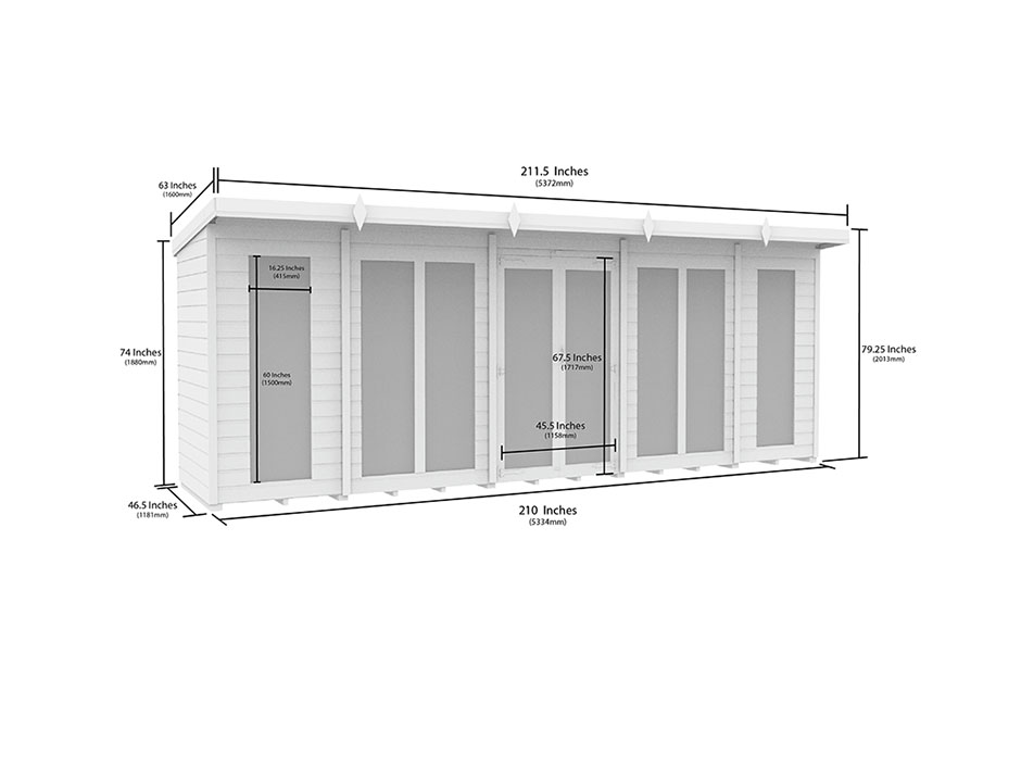 18ft x 4ft Pent Summer House Loglap (Full Height Window)