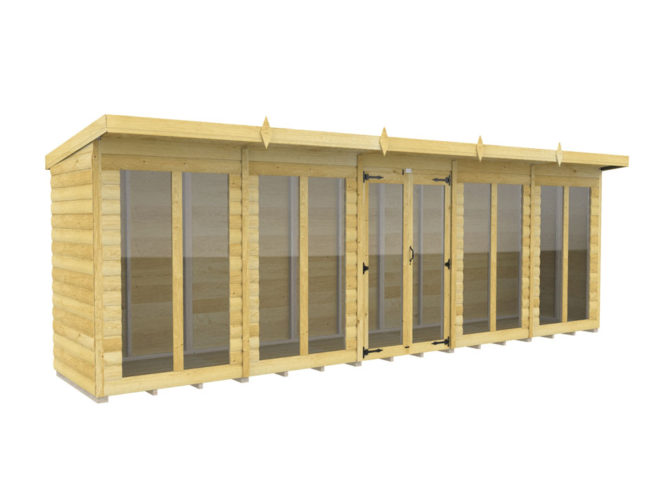 20ft x 4ft Pent Summer House Loglap (Full Height Window)