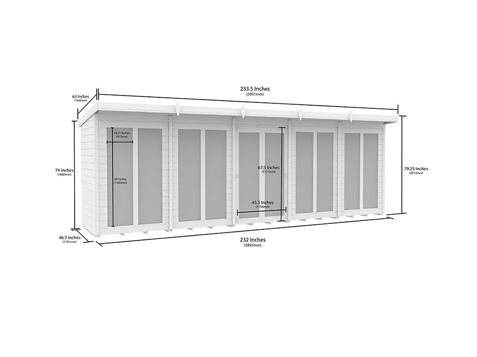 20ft x 4ft Pent Summer House Loglap (Full Height Window)