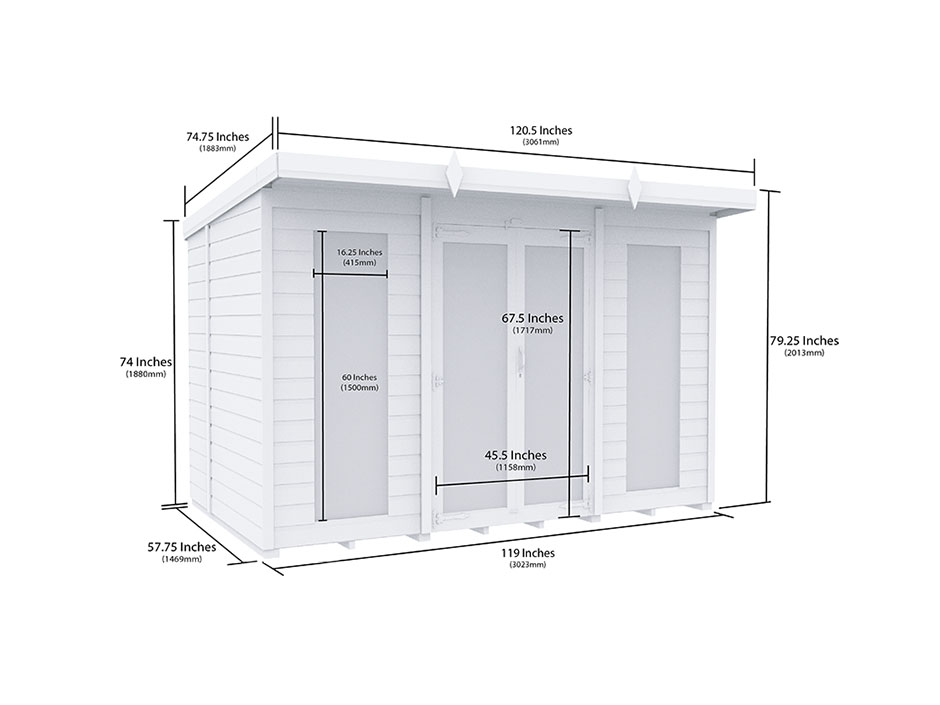 10ft x 5ft Pent Summer House Loglap (Full Height Window)