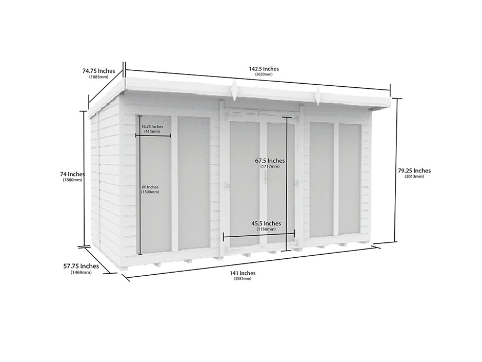 12ft x 5ft Pent Summer House Loglap (Full Height Window)