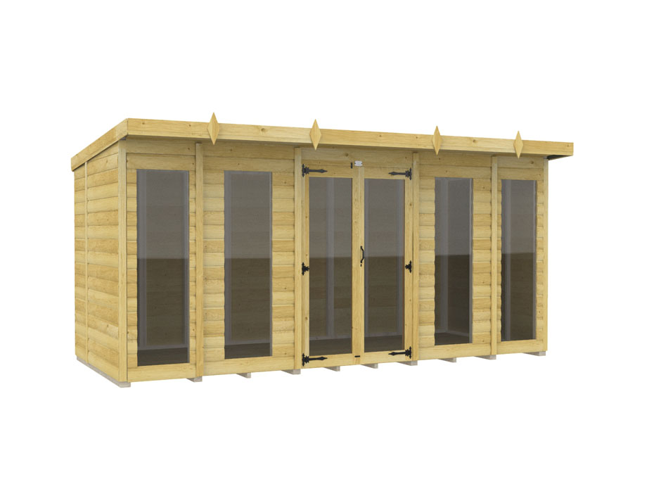 14ft x 5ft Pent Summer House Loglap (Full Height Window)