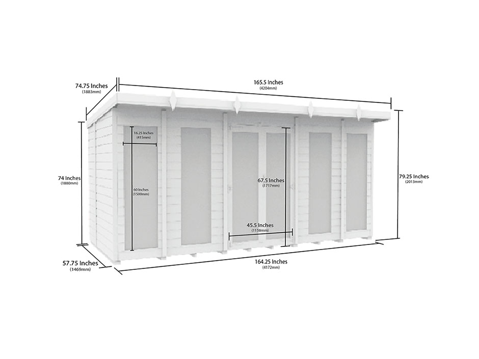 14ft x 5ft Pent Summer House Loglap (Full Height Window)