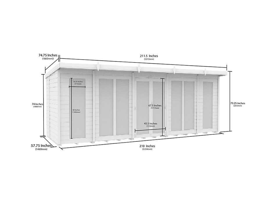 18ft x 5ft Pent Summer House Loglap (Full Height Window)