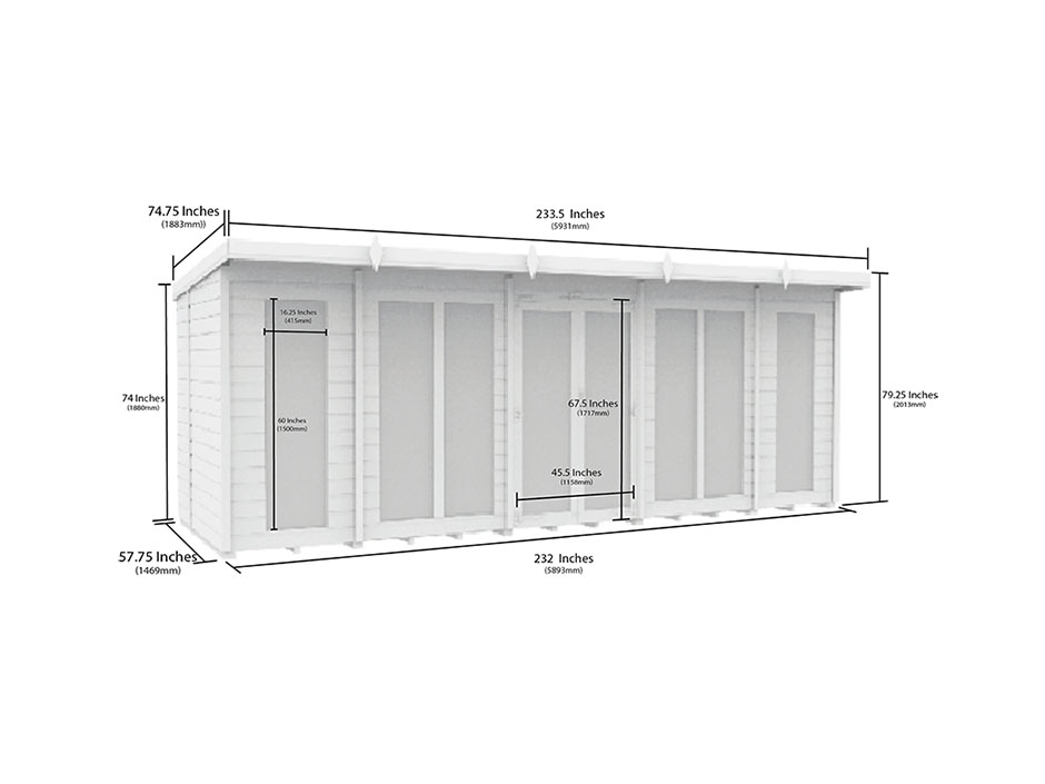 20ft x 5ft Pent Summer House Loglap (Full Height Window)