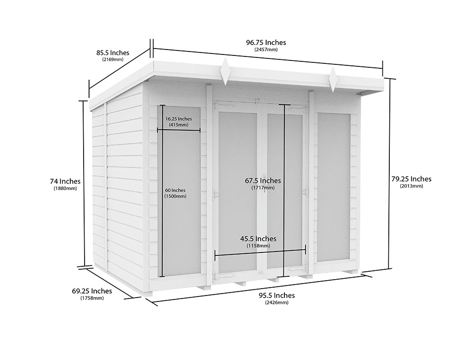 8ft x 6ft Pent Summer House Loglap (Full Height Window)