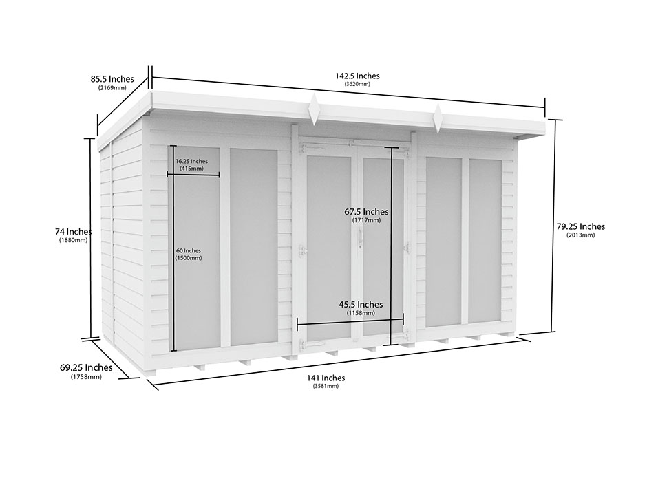 12ft x 6ft Pent Summer House Loglap (Full Height Window)