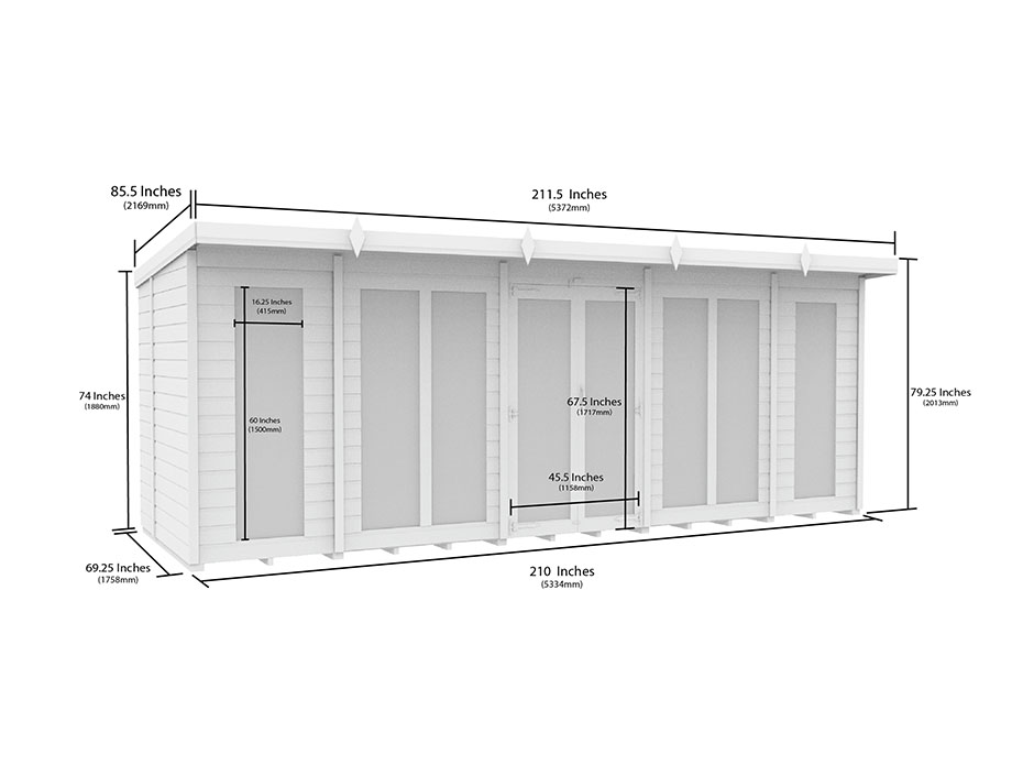 18ft x 6ft Pent Summer House Loglap (Full Height Window)