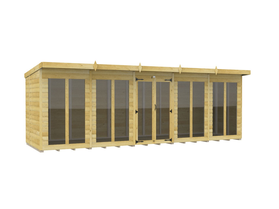 20ft x 6ft Pent Summer House Loglap (Full Height Window)