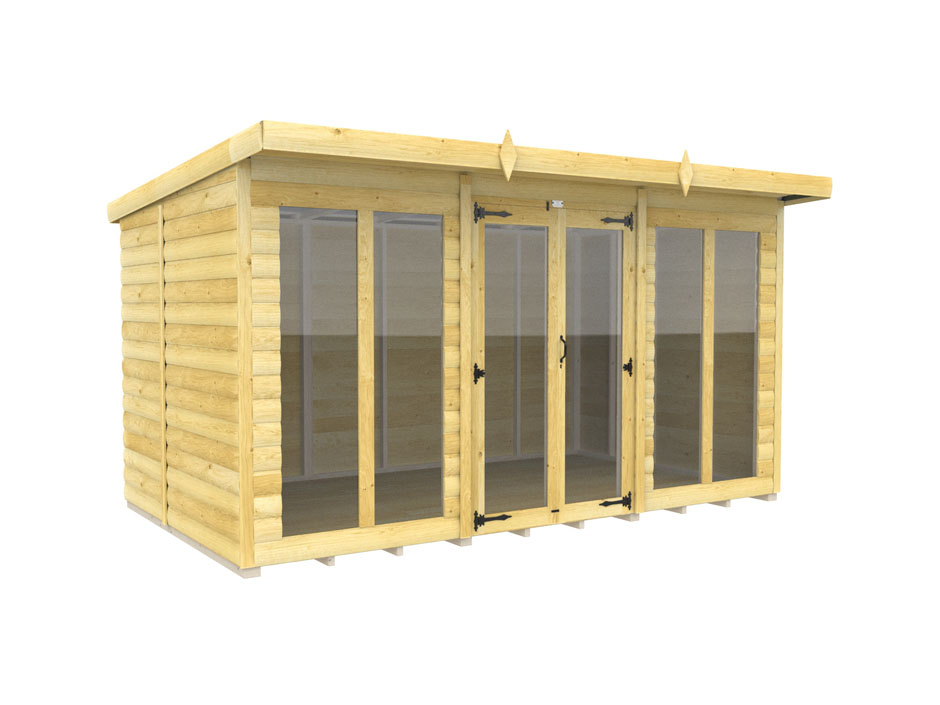 12ft x 7ft Pent Summer House Loglap (Full Height Window)