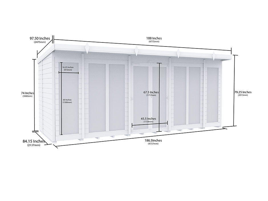 16ft x 7ft Pent Summer House Loglap (Full Height Window)