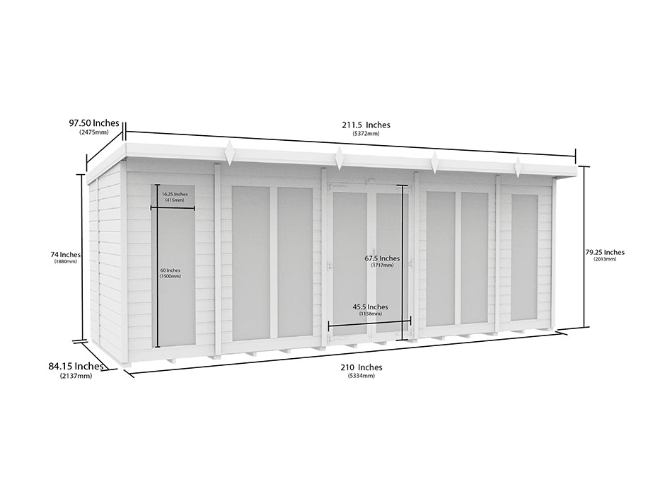 18ft x 7ft Pent Summer House Loglap (Full Height Window)