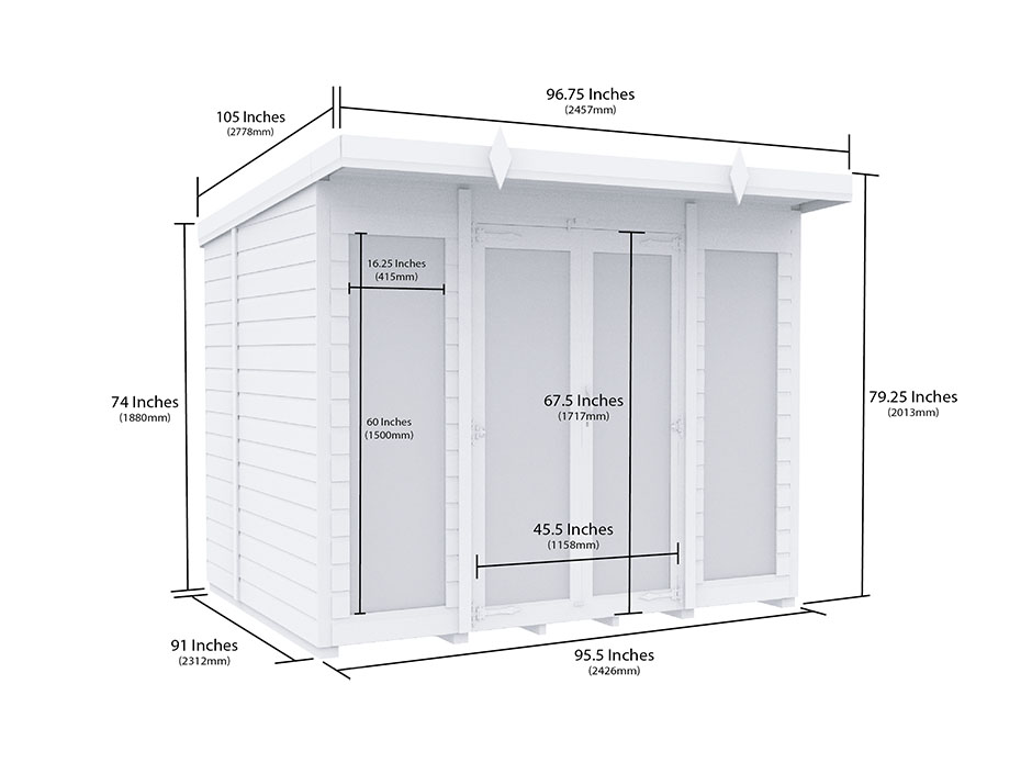 8ft x 8ft Pent Summer House Loglap (Full Height Window)