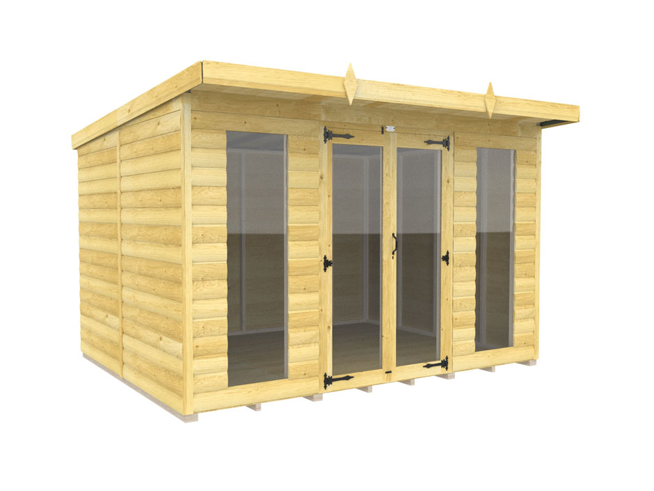 10ft x 8ft Pent Summer House Loglap (Full Height Window)