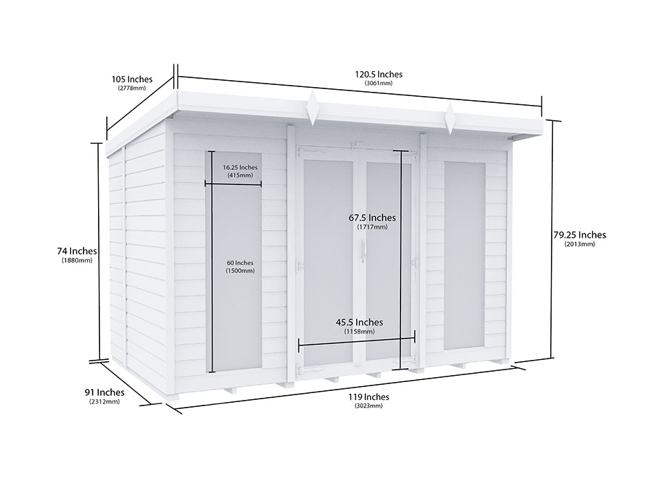 10ft x 8ft Pent Summer House Loglap (Full Height Window)